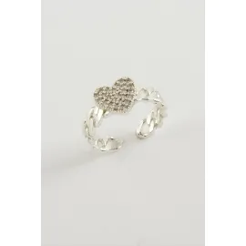 Kalp Zirkon Taşlı Yüzük-Gümüş Rengi