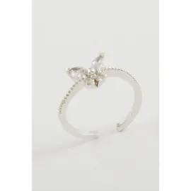 Kelebek Zirkon Taşlı Yüzük-Gümüş Rengi