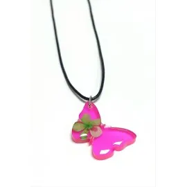 Kartopu Çiçeği Kelebek Epoksi Kolye-Fuşya
