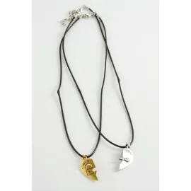 Kalp Arkadaşlık Kolyesi Çift Kolye-Siyah