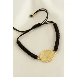 Çeyrek Makrome Örgülü Bileklik-Siyah