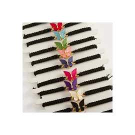 Kelebek Sedef Makrome Örgülü Bileklik-Siyah