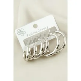 6 Adet Kalın Boru Halka Küpe 2-2,5-3 Cm-Gümüş Rengi
