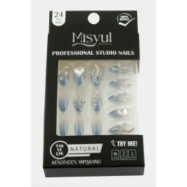 Misyul Taşlı Takma Tırnak 24 Adet-Mavi