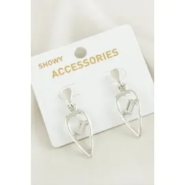 Kalp Yeni Sezon Taşlı Küpe-Gümüş Rengi