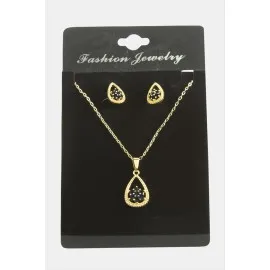 Oval Kartanesi Zirkon Taşlı Set Kolye-Kırmızı