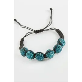 Top Taşlı Makrome Örgülü Bileklik-Petrol Yeşili