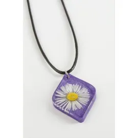 Papatya Köşeli Epoksi Kolye-Mor