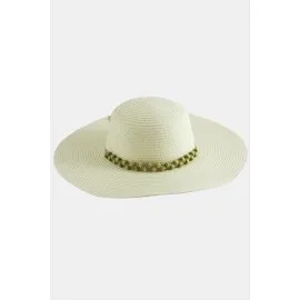 Boncuk Örme Hasır Şapka-Bej