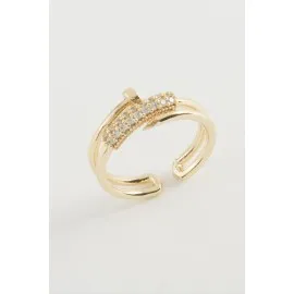 Çivi Zirkon Taşlı Yüzük-Sarı