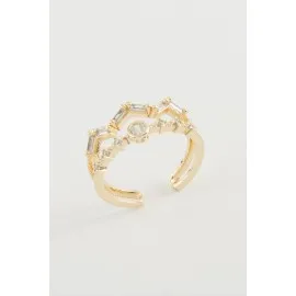 Zikzak Zirkon Taşlı Yüzük-Sarı