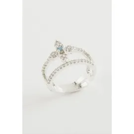 Çiçek Zirkon Taşlı Yüzük-Gümüş Rengi