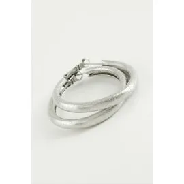 Simli Boru Halka Küpe 5,5 Cm-Gümüş Rengi