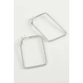 Dikdörtgen Halka Küpe 5 Cm-Gümüş Rengi