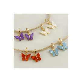 Kelebek Figürlü Polyester Küpe-Açık Pembe