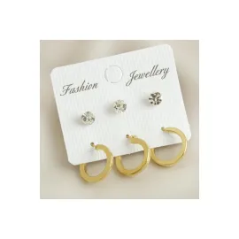 6 Adet Köşeli Taşlı Halka Küpe 1,5 cm-Gümüş Rengi