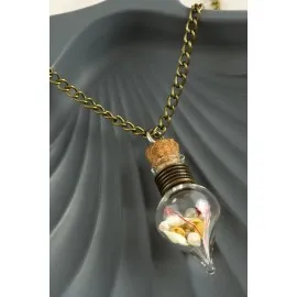 Mantar Tıpalı Fanus Canlı Kolye-Antik