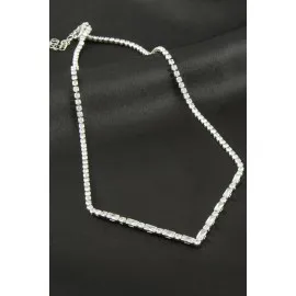 Üçgen Tamtur Zirkon Taşlı Lüks Kolye 2 Mm-Gümüş Rengi