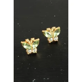 Kelebek Taşlı Minik Küpe-Sarı