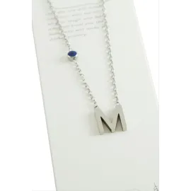 Gümüş Renkli Harfli Çelik Kolye-M