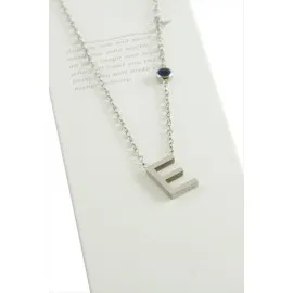 Gümüş Renkli Harfli Çelik Kolye-E