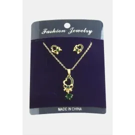Kalp Fiyong Zirkon Taşlı Set Kolye-Yeşil