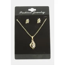 Çiçek Zirkon Taşlı Set Kolye-Gümüş Rengi