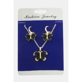 Kelebek Zirkon Taşlı Set Kolye-Siyah