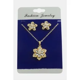 Papatya Zirkon Taşlı Set Kolye-Gümüş Rengi