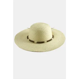 Ahşap Boncuklu Hasır Şapka-Kahverengi