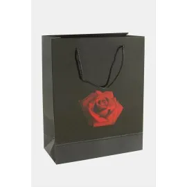 20X25 Gül İpli Karton Çanta 1 Adet-Siyah