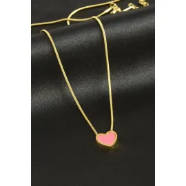 Kalp Sedef Lüks Çelik Kolye-Pembe