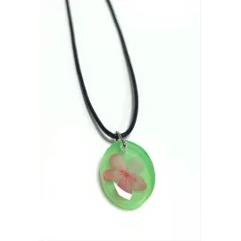 Kartopu Çiçeği Oval Epoksi Kolye-Yeşil