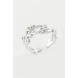 Ağaç Taşlı Metal Yüzük-Gümüş Rengi