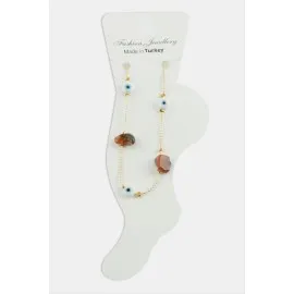 Nazar Kırık Doğaltaşlı Boncuk Halhal-Kahverengi