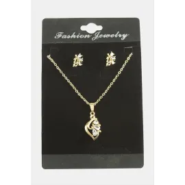 Çiçek Zirkon Taşlı Set Kolye-Gümüş Rengi