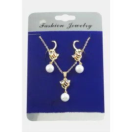 Çiçek İnci Zirkon Taşlı Set Kolye-Gümüş Rengi