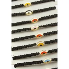 Oval Nazar Makrome Örgülü Bileklik-Siyah