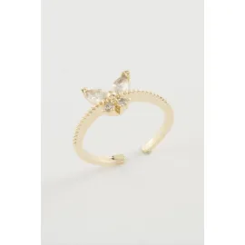 Kelebek Zirkon Taşlı Yüzük-Gümüş Rengi