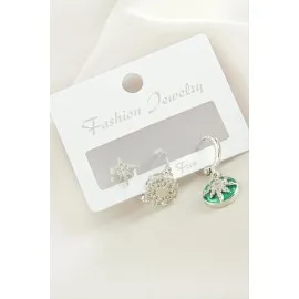 3 Adet Yıldız Zirkon Taşlı Küpe-Sarı