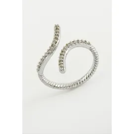 Yılan Zirkon Taşlı Yüzük-Gümüş Rengi