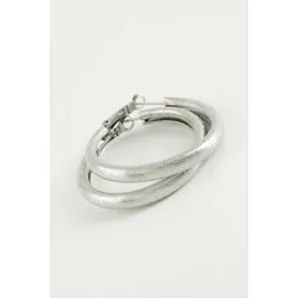 Simli Boru Halka Küpe 3,5 Cm-Gümüş Rengi