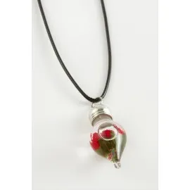 Gül Sulu Fanus Canlı Kolye-Kırmızı