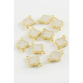 Çiçek Çift Kulplu Mineli Bileklik Ve Kolye Ucu Aparatı 1 Adet-Krem