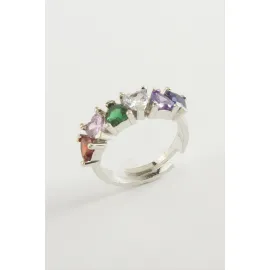 Kalp Zirkon Taşlı Yüzük-Gümüş Rengi