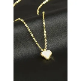 Kalp Polyester Kolye-Krem