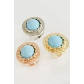 Oval Turkuaz Taşlı Yüzük-Roz