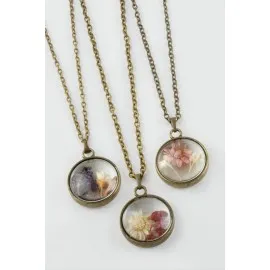 Karışık Renkli Çiçek Canlı Kolye-Antik