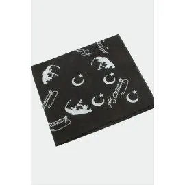 Ay Yıldız Atatürk Desenli Bandana 50X50-Siyah
