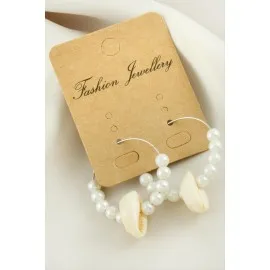 Deniz Kabuğu İnci Halka Küpe 3 Cm-Beyaz